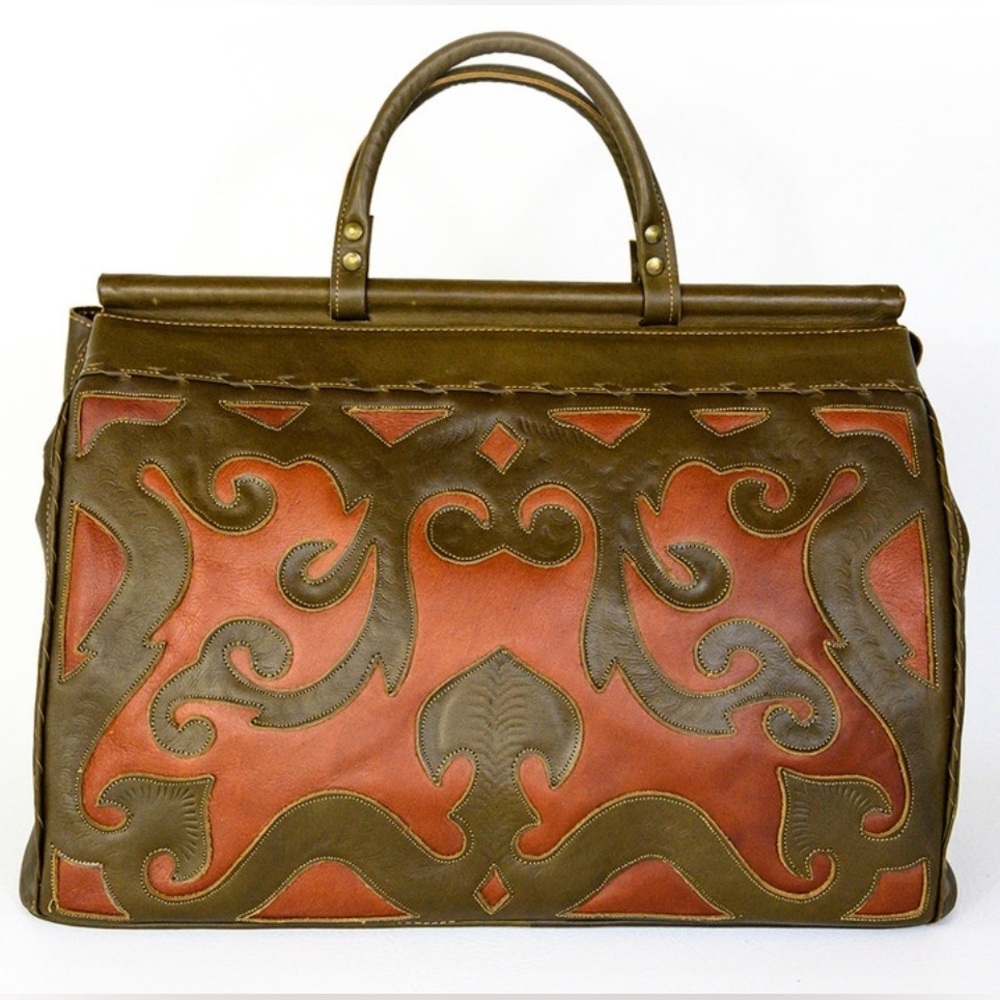 Leaders in Leather Cutout Design Brown Shoulder Luggage Bag 2466T